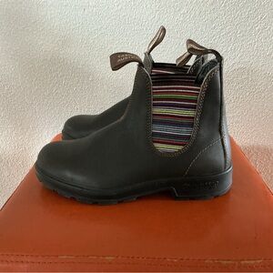 Stylish Brown Leather Boots with Multicolor Elastic